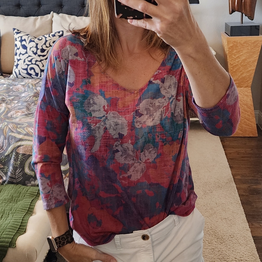 PrAna Small Boho Floral Print V-neck Dolman Top - Picture 10 of 10